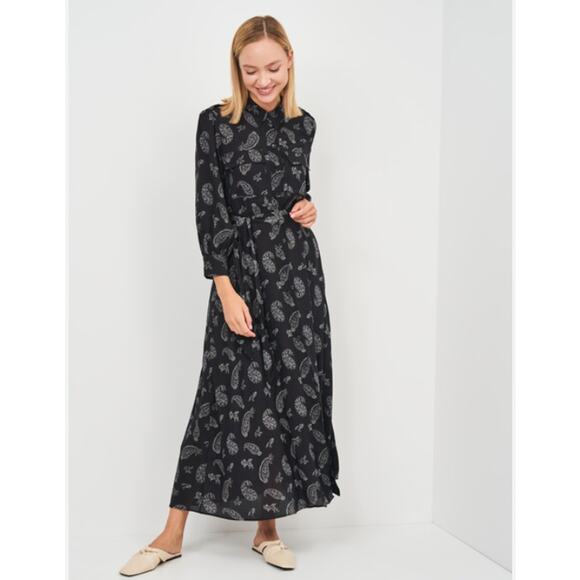 Zara Dress Womens X Small Black White Paisley Print Midi Tie Waist - Picture 1 of 12